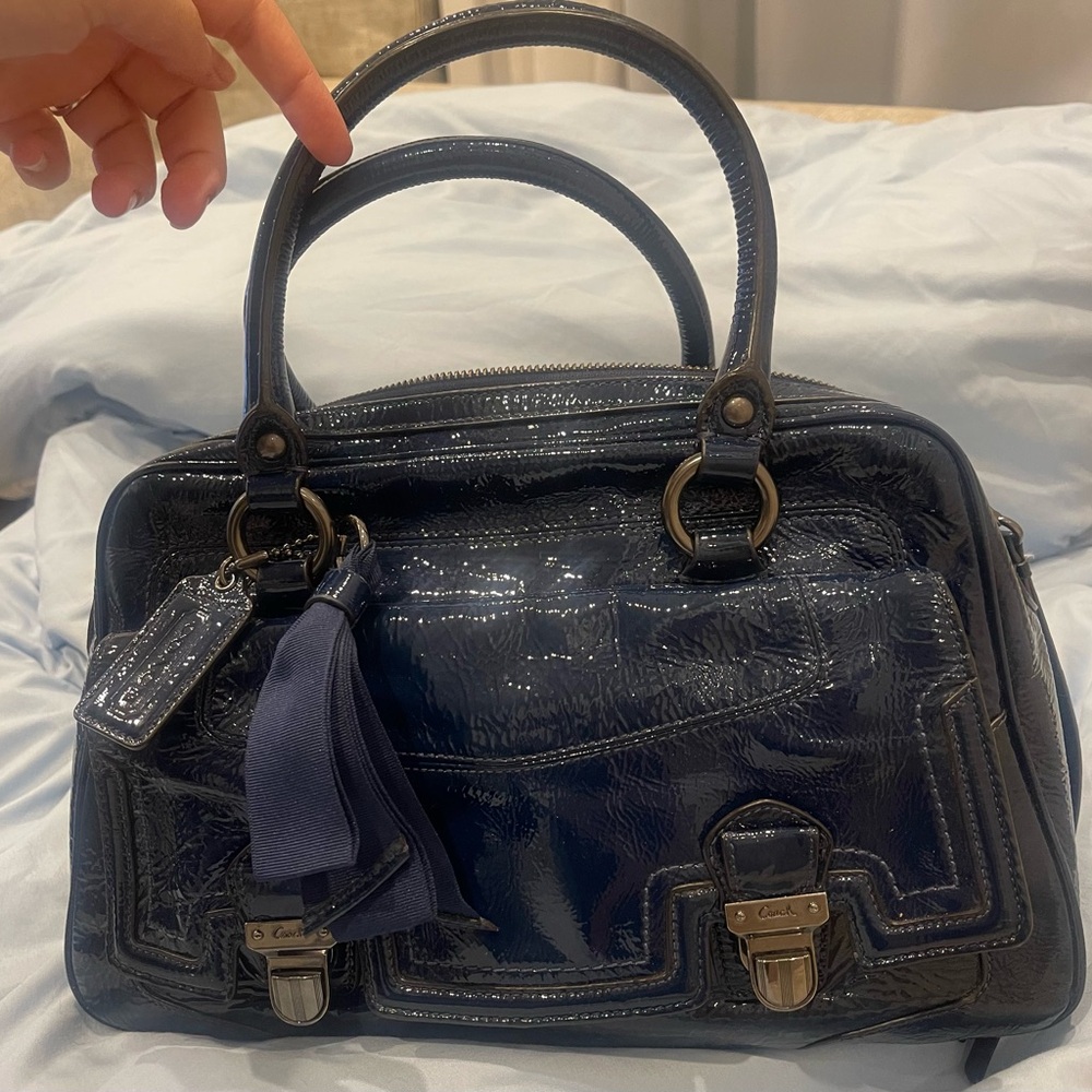 Coach Patent Leather Satchel Bag in Navy